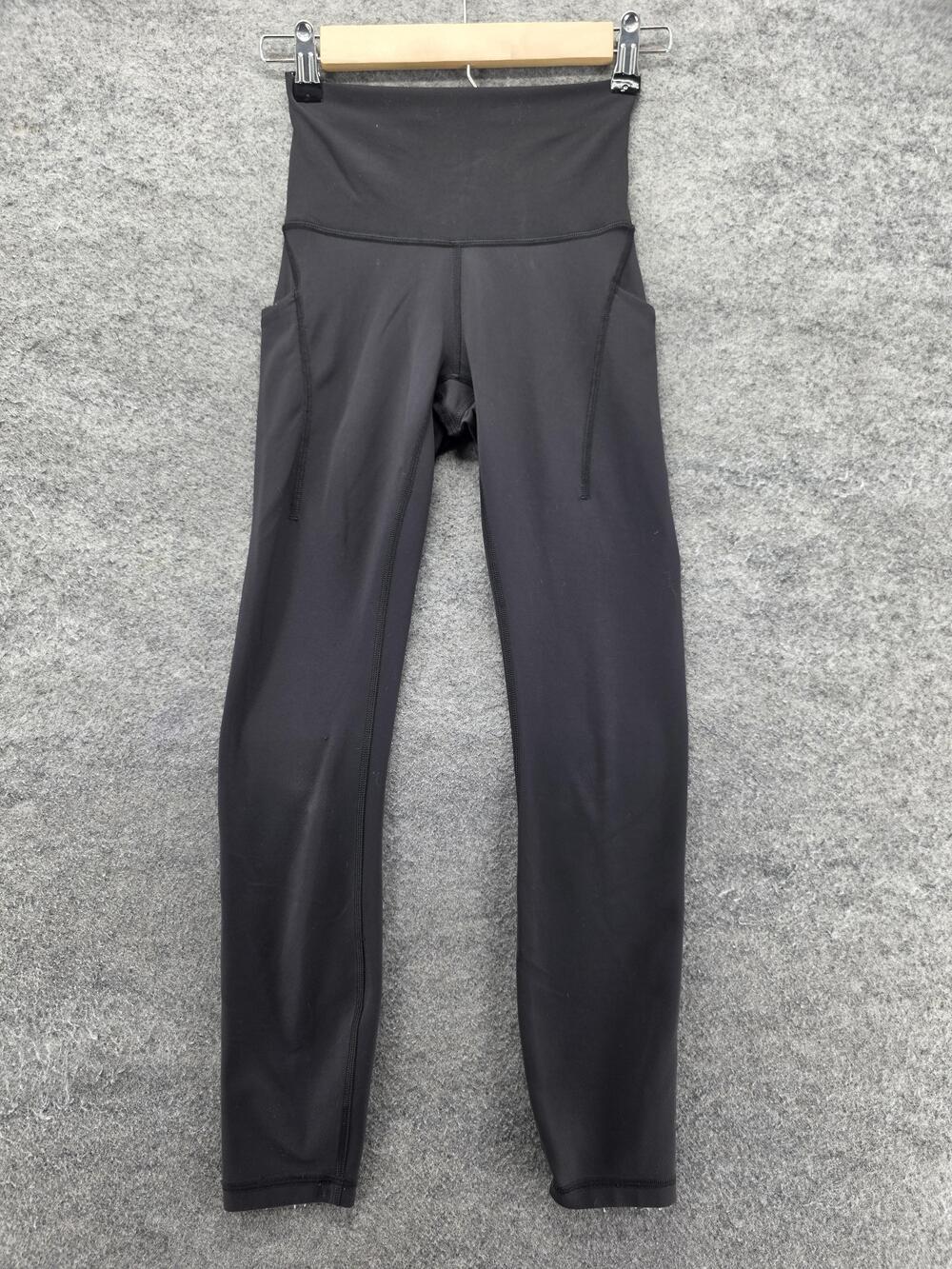 Lululemon Leggings Womens 2 Black Ankle Yoga Elastic Waist Pockets 27.5 Inseam